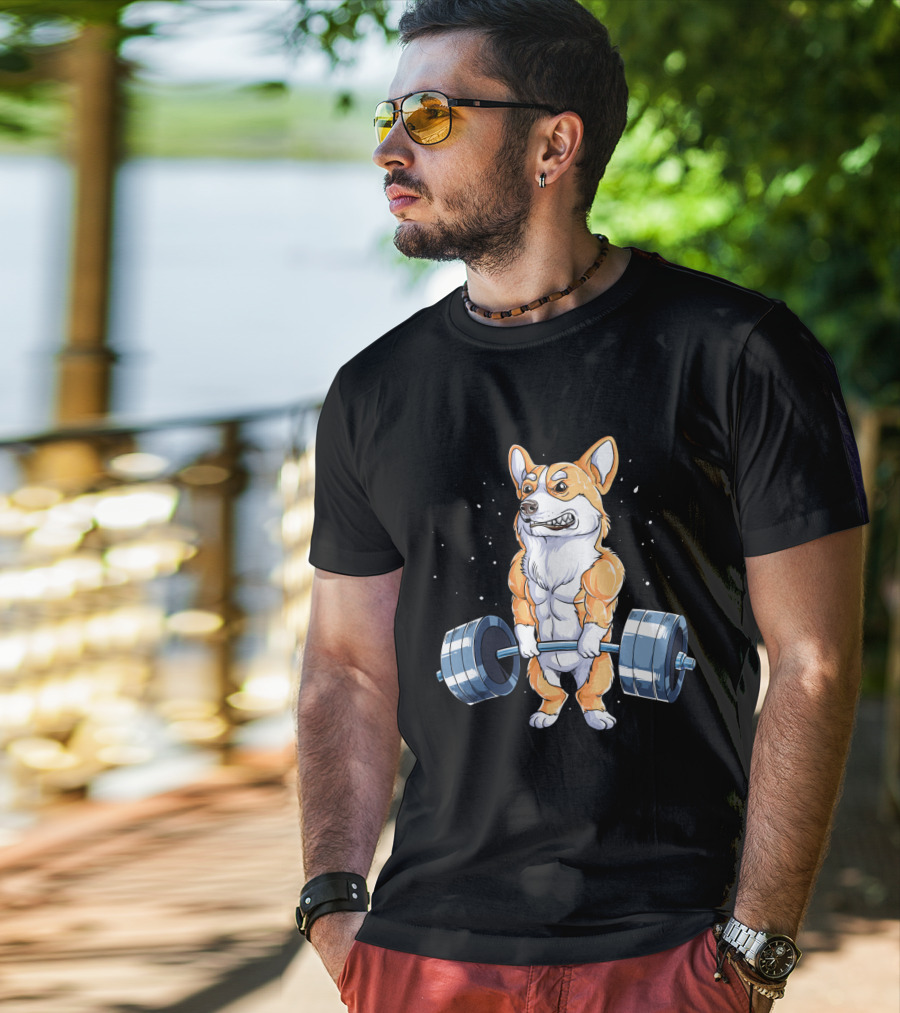 Weight Lifting Corgi Strong Muscular Pet Lifting Weights T-Shirt