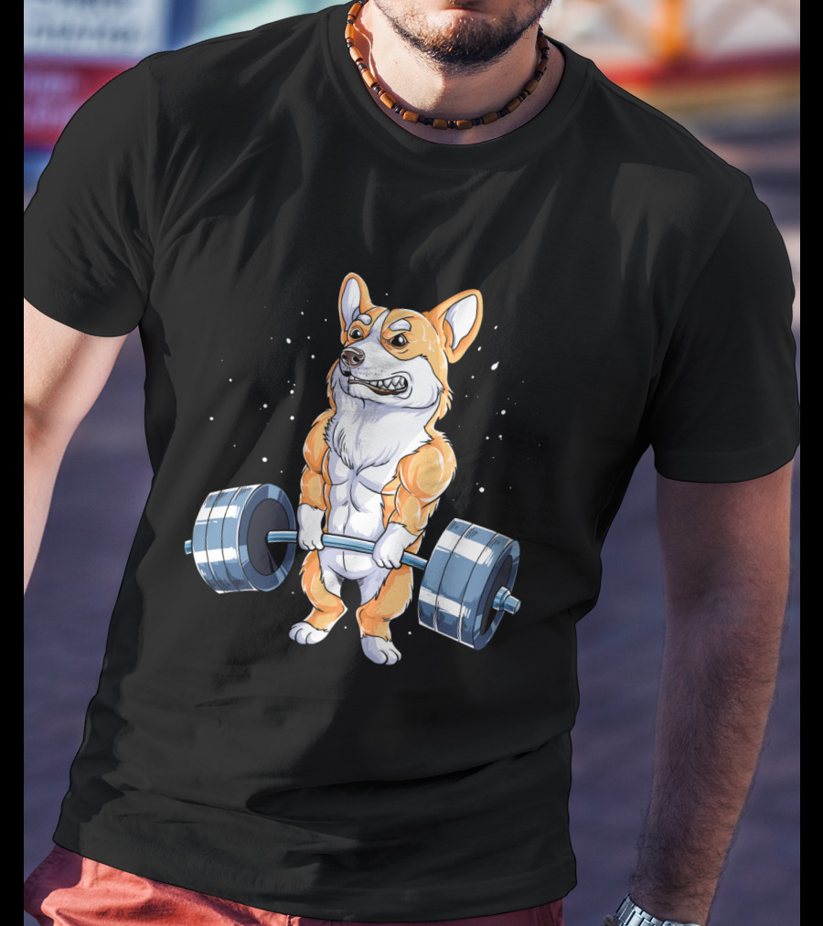 Weight Lifting Corgi Strong Muscular Pet Lifting Weights T-Shirt