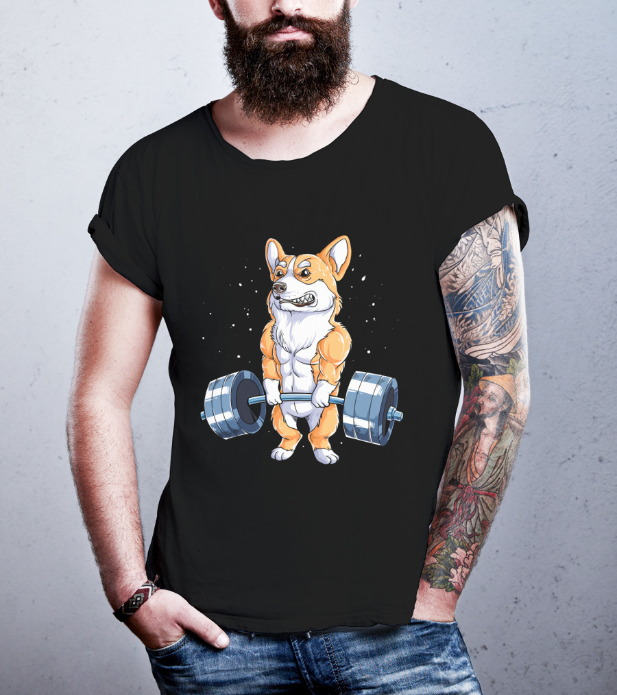 Weight Lifting Corgi Strong Muscular Pet Lifting Weights T-Shirt