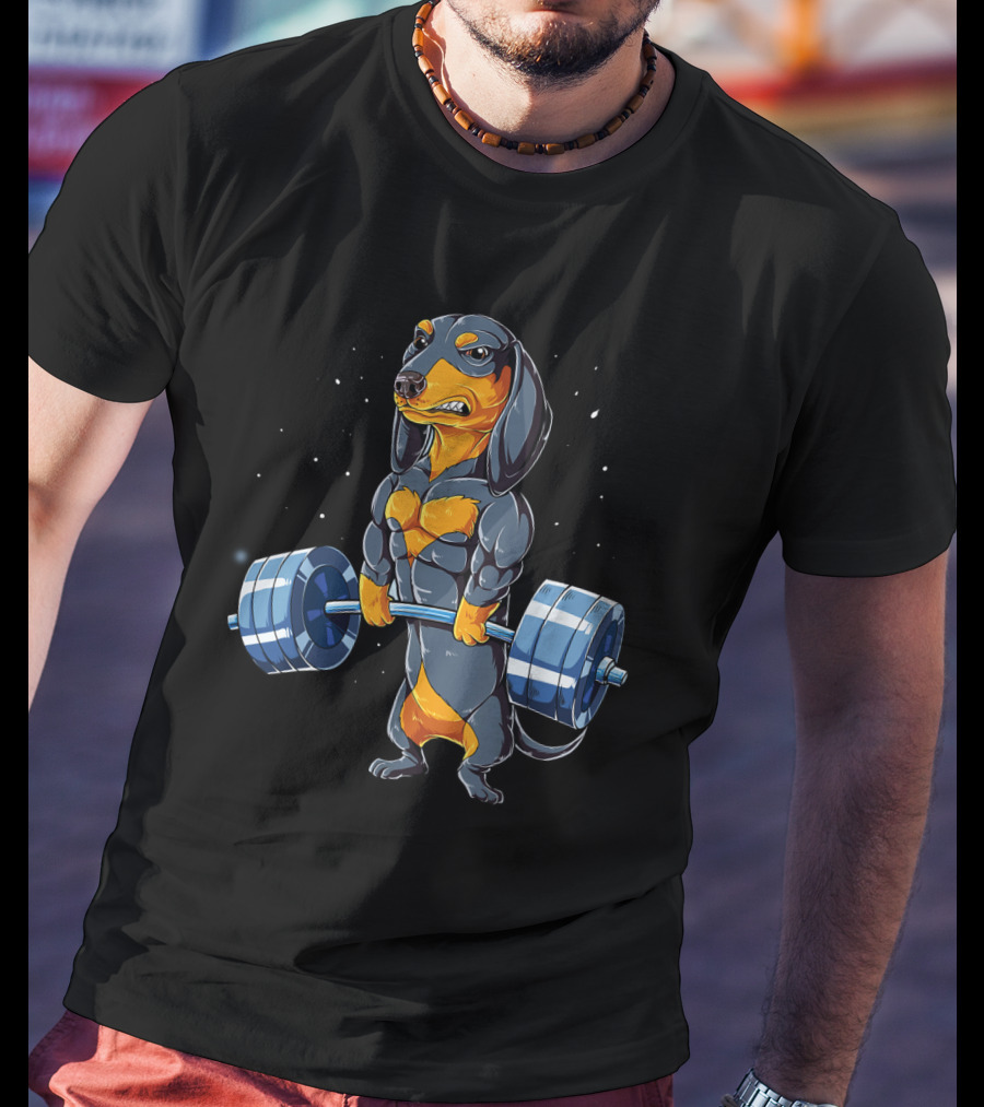 Weight Lifting Dachshund Strong Muscular Bodybuilder Dog T-Shirt