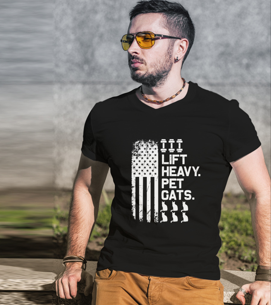 Lift Heavy Pet Cats American Flag Weights Cats T-Shirt