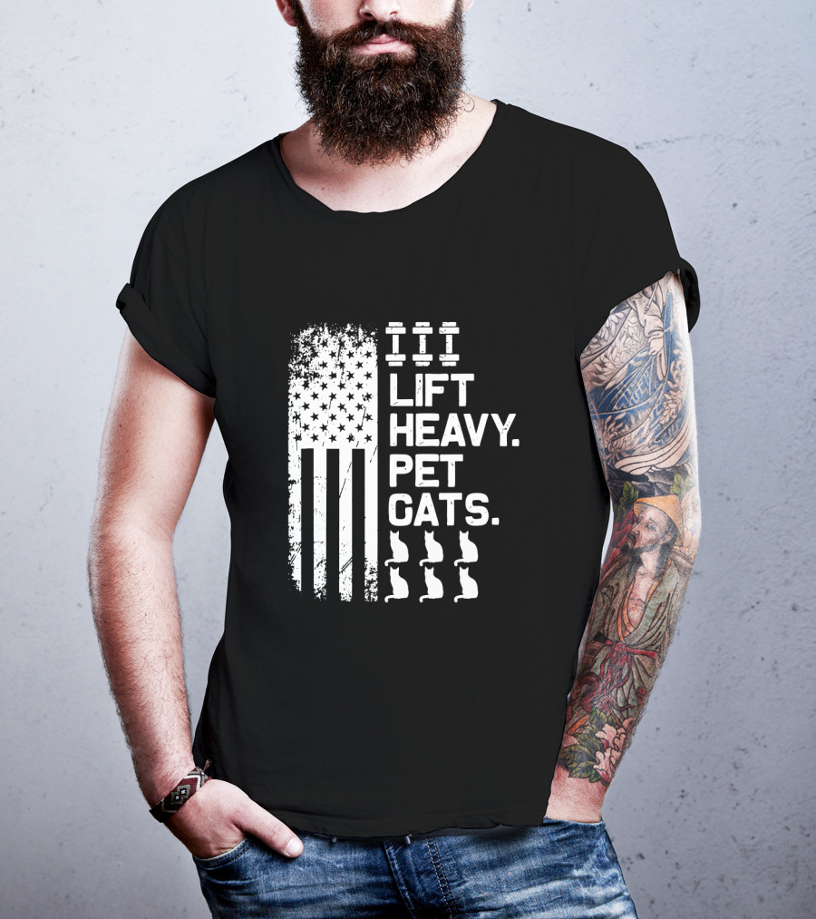 Lift Heavy Pet Cats American Flag Weights Cats T-Shirt