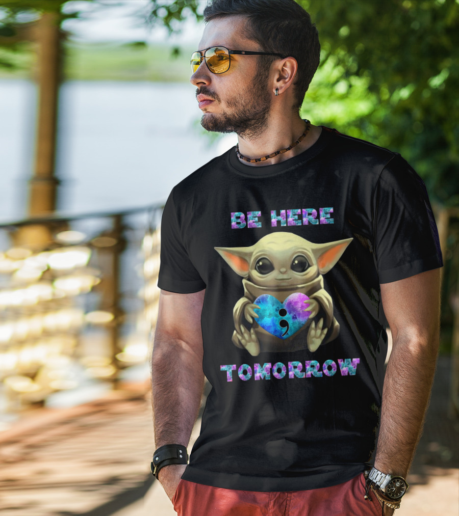 Be Here Tomorrow Semicolon Baby Alien Holding Heart T-Shirt