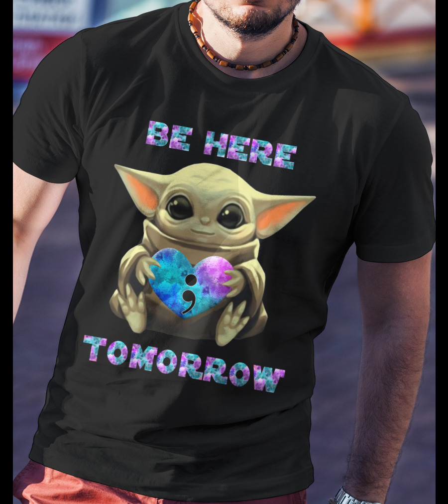 Be Here Tomorrow Semicolon Baby Alien Holding Heart T-Shirt