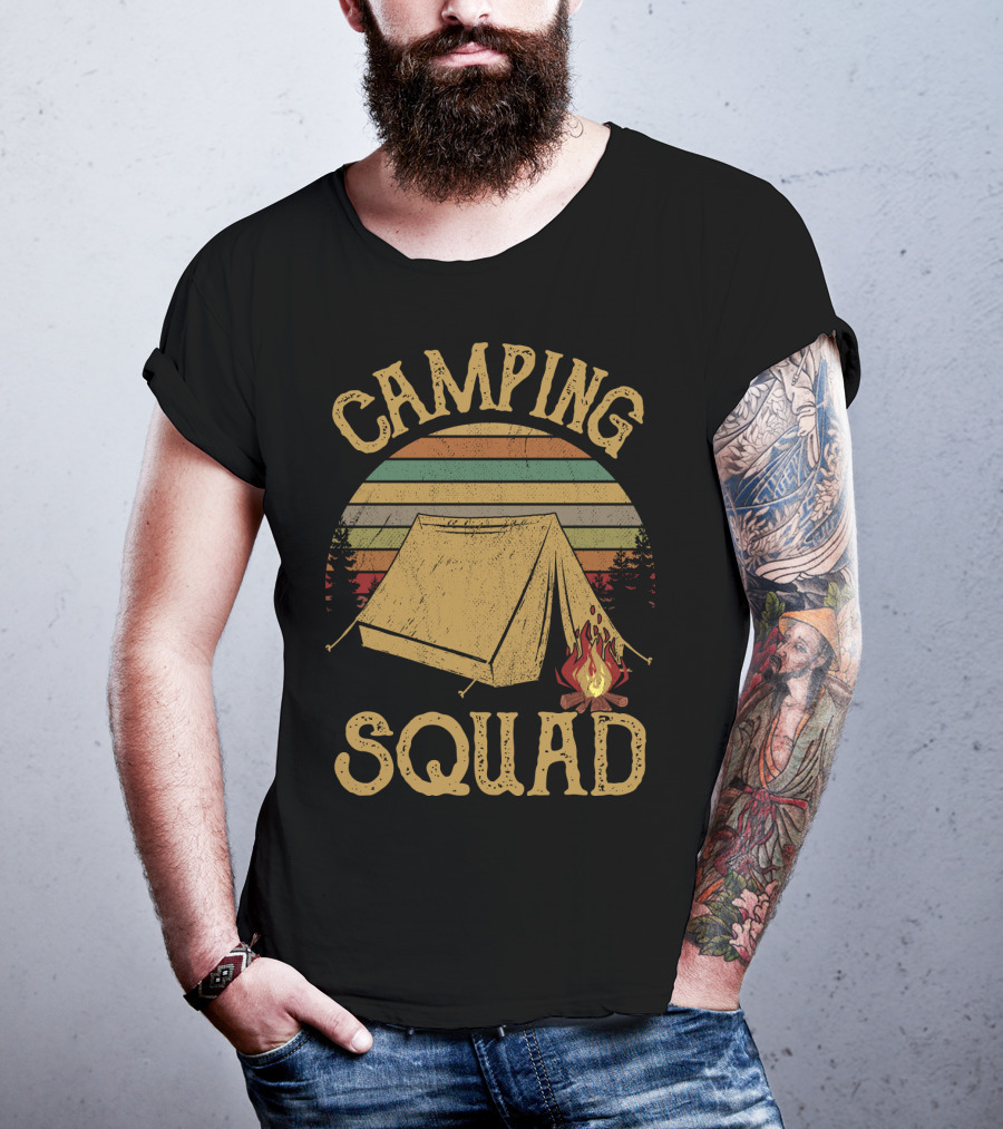 CAMPING SQUAD Vintage Campfire Tent Retro Sunset T-Shirt