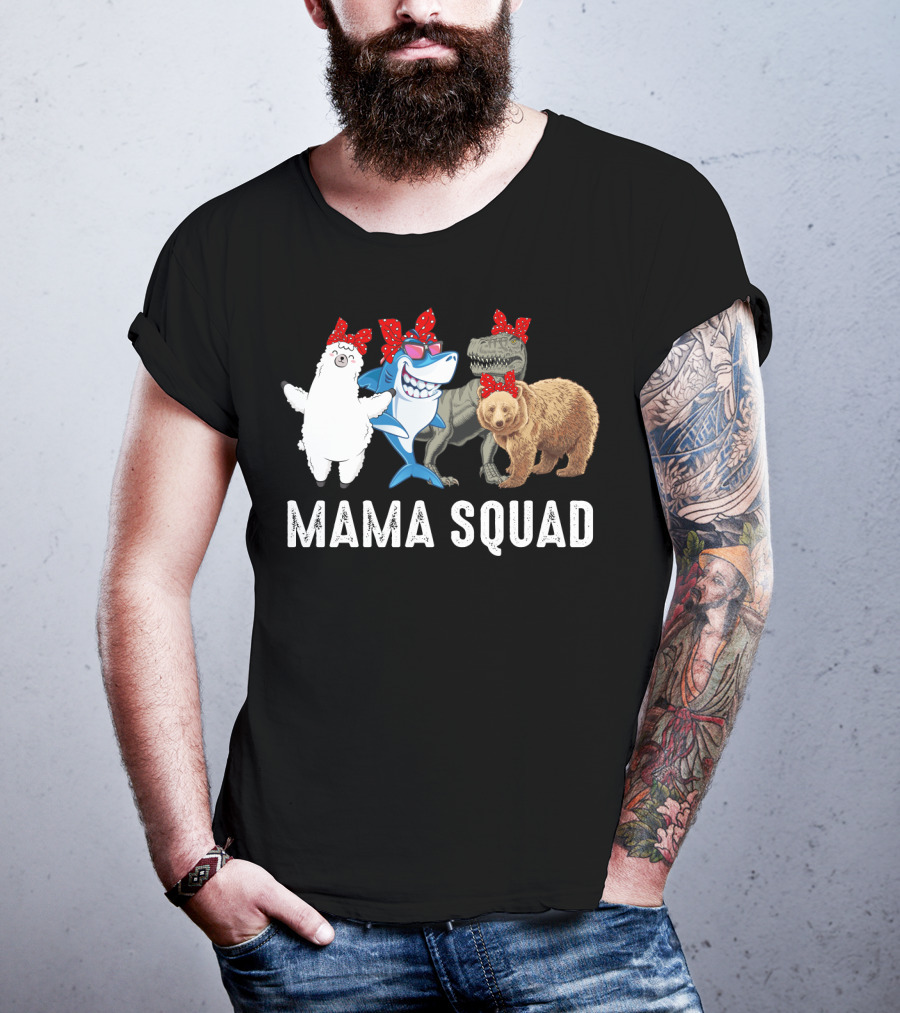 Mama Squad Llama Shark T-Rex Bear Red Bandana T-Shirt