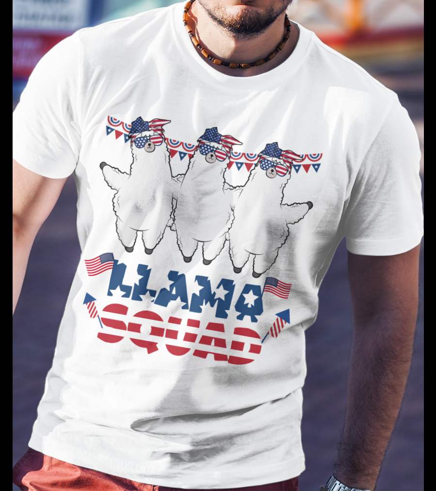 Llama Squad American Flag Bandana And Sunglasses T-Shirt