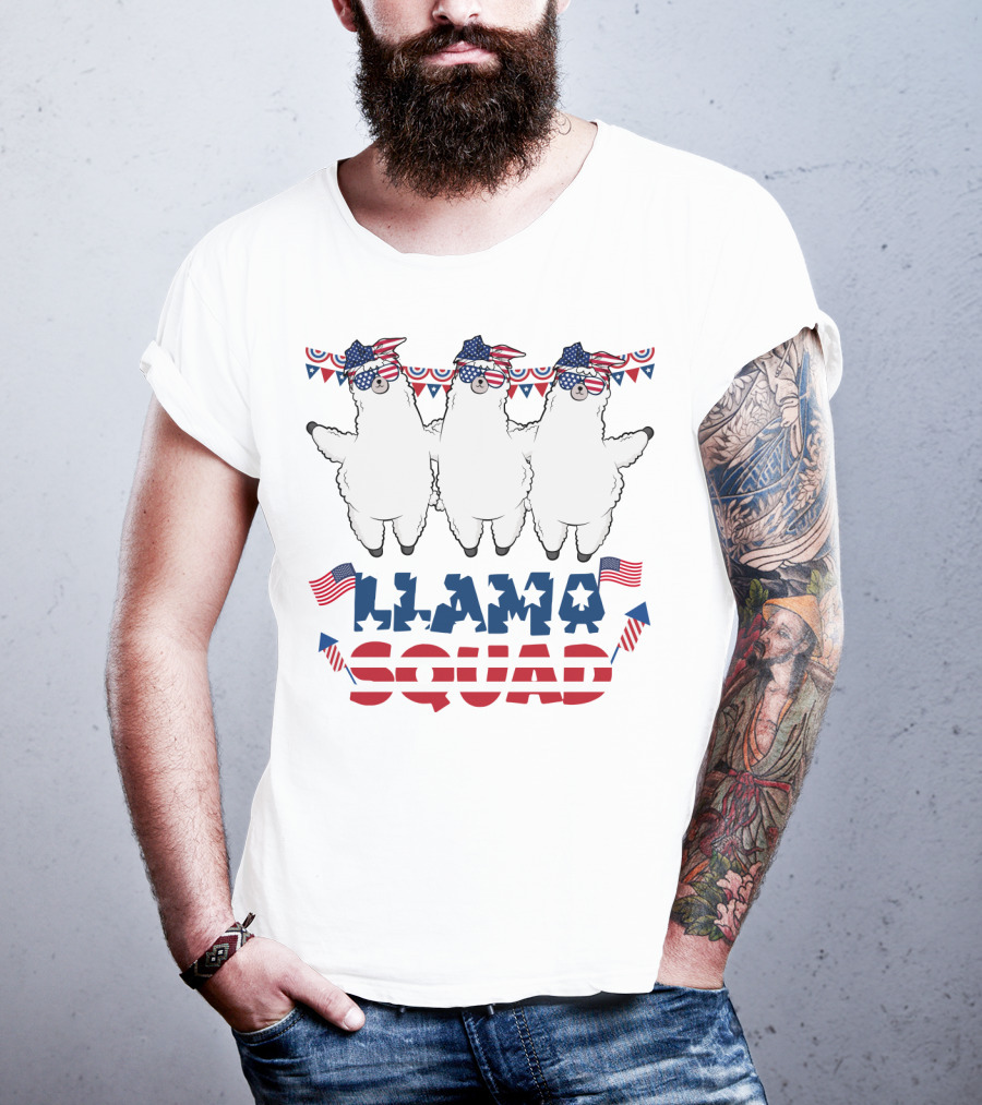 Llama Squad American Flag Bandana And Sunglasses T-Shirt