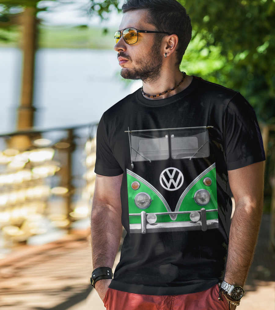 Volkswagen Bus Front Green Black T-Shirt