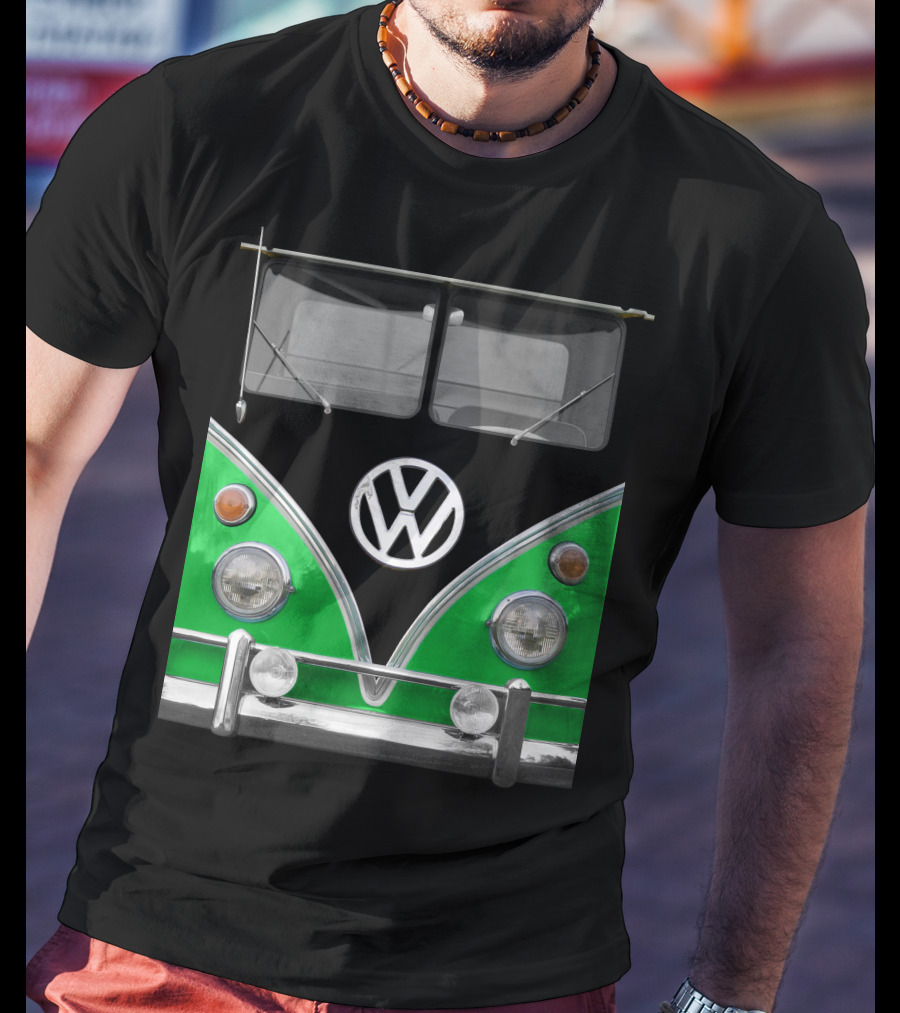 Volkswagen Bus Front Green Black T-Shirt