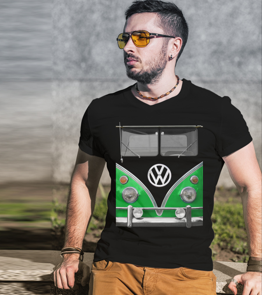 Volkswagen Bus Front Green Black T-Shirt