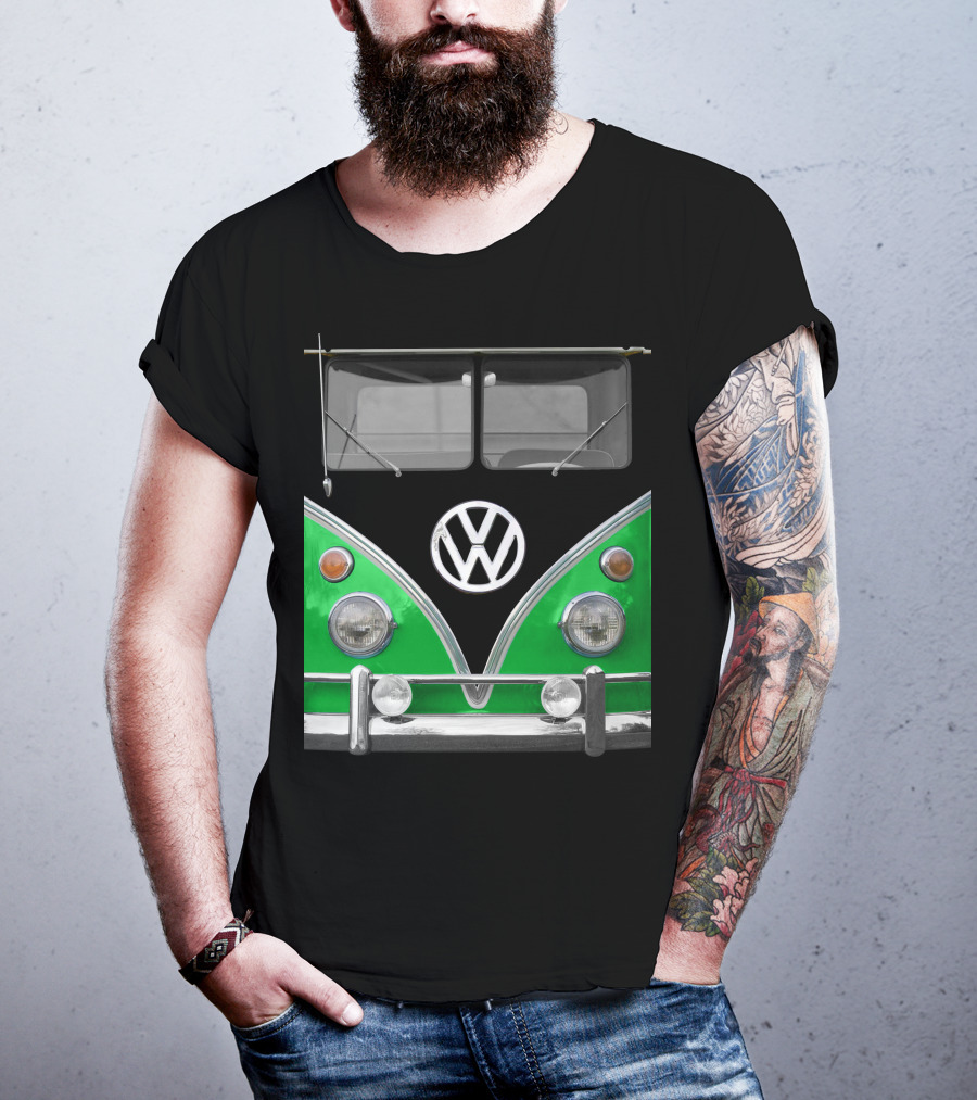 Volkswagen Bus Front Green Black T-Shirt
