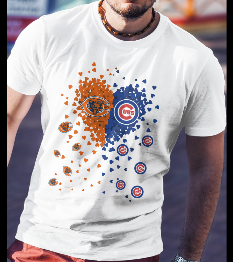 Heart Bears Cubs Chicago Bears And Chicago Cubs Logos And Heart T-Shirt