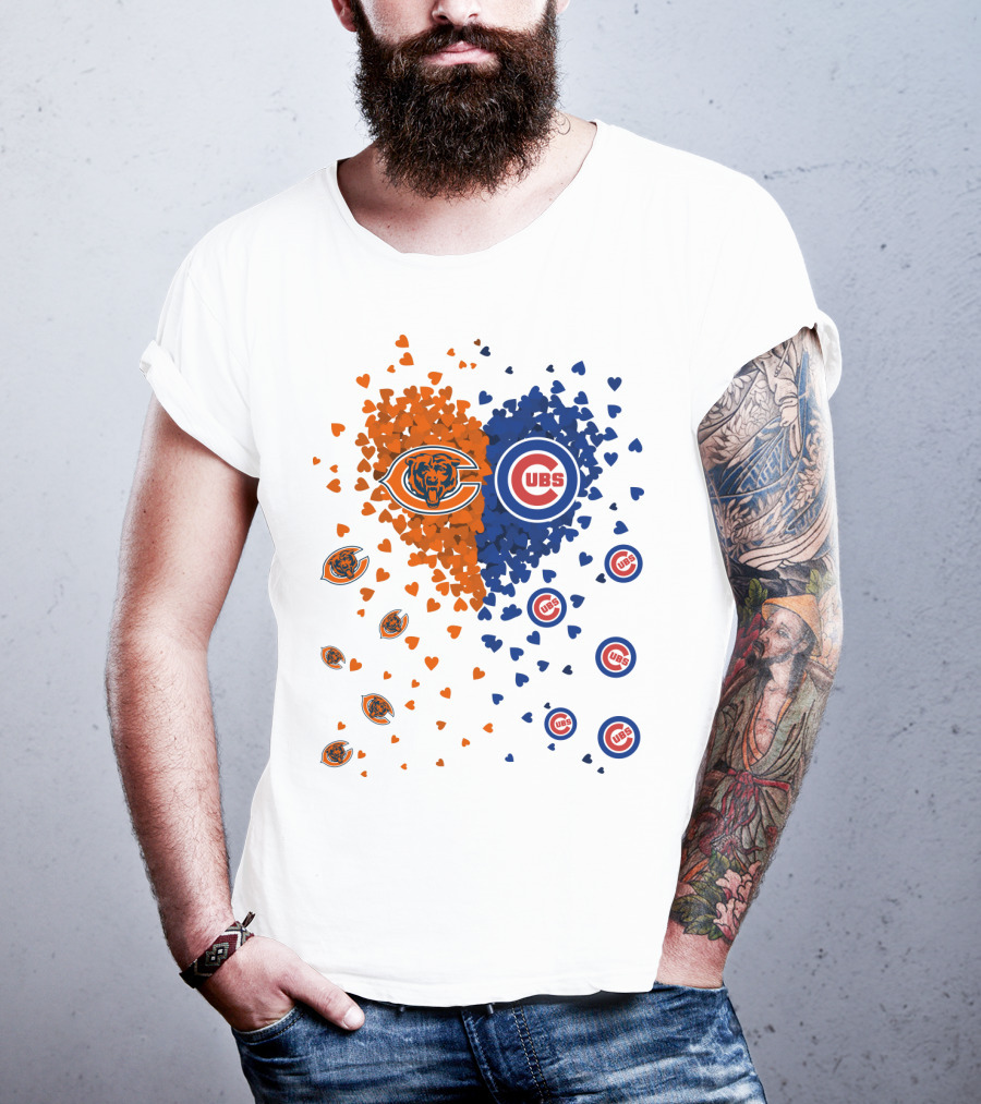 Heart Bears Cubs Chicago Bears And Chicago Cubs Logos And Heart T-Shirt