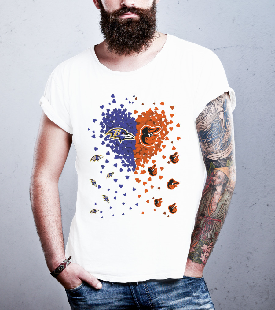 Heart Ravens Orioles Baltimore Football Baseball Mix T-Shirt
