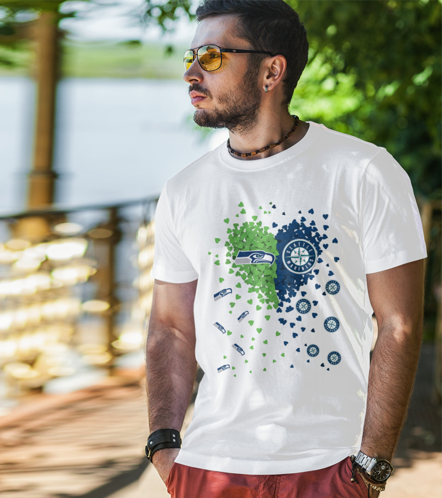 Seahawks Mariners Heart Design With Logos And Hearts T-Shirt