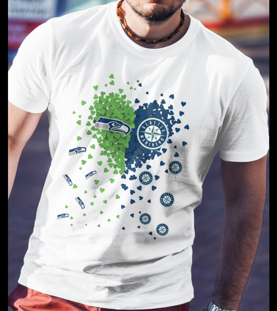 Seahawks Mariners Heart Design With Logos And Hearts T-Shirt
