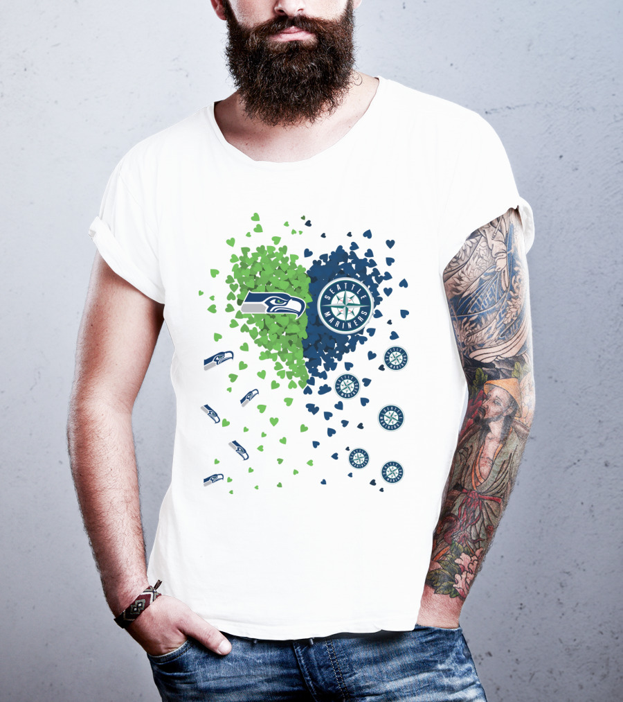 Seahawks Mariners Heart Design With Logos And Hearts T-Shirt