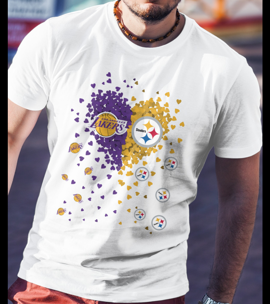 Los Angeles Lakers Steelers Heart Logos And Colors T-Shirt