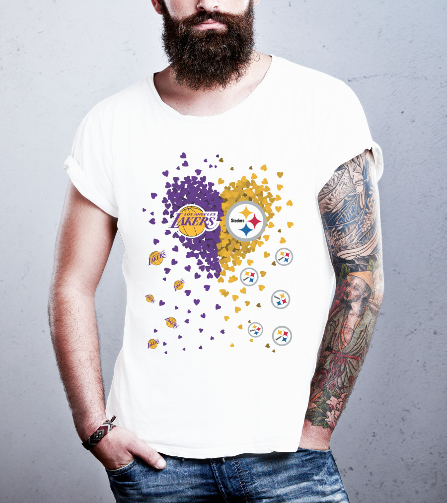 Los Angeles Lakers Steelers Heart Logos And Colors T-Shirt