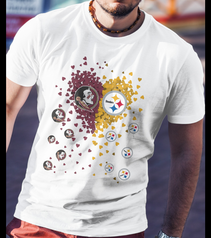 Heart Seminoles Steelers Logo Fan Collage T-Shirt