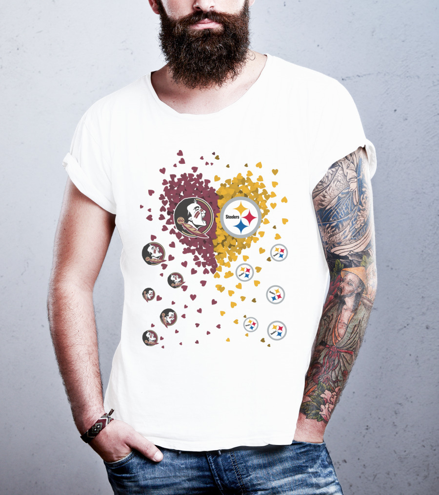 Heart Seminoles Steelers Logo Fan Collage T-Shirt