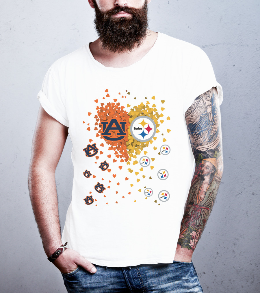 Auburn Tigers And Pittsburgh Steelers Heart Fusion T-Shirt