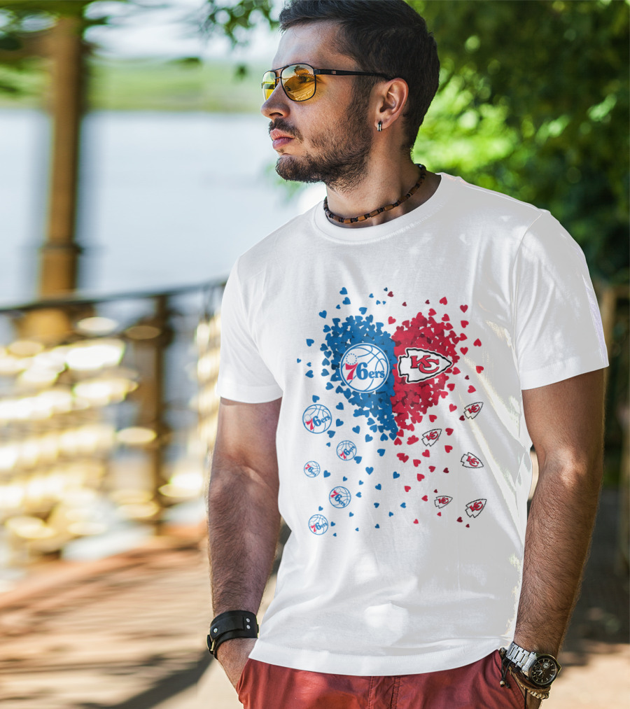 Heart Chiefs 76Ers Love Basketball And Football Fusion T-Shirt