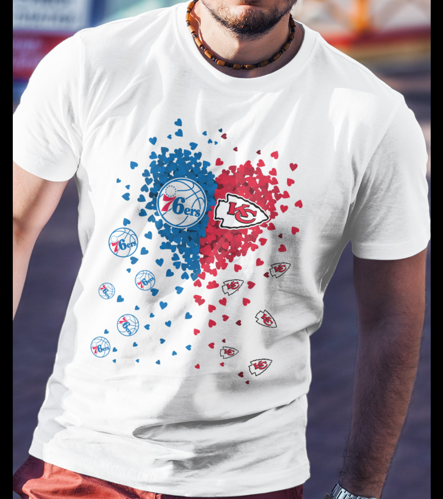 Heart Chiefs 76Ers Love Basketball And Football Fusion T-Shirt