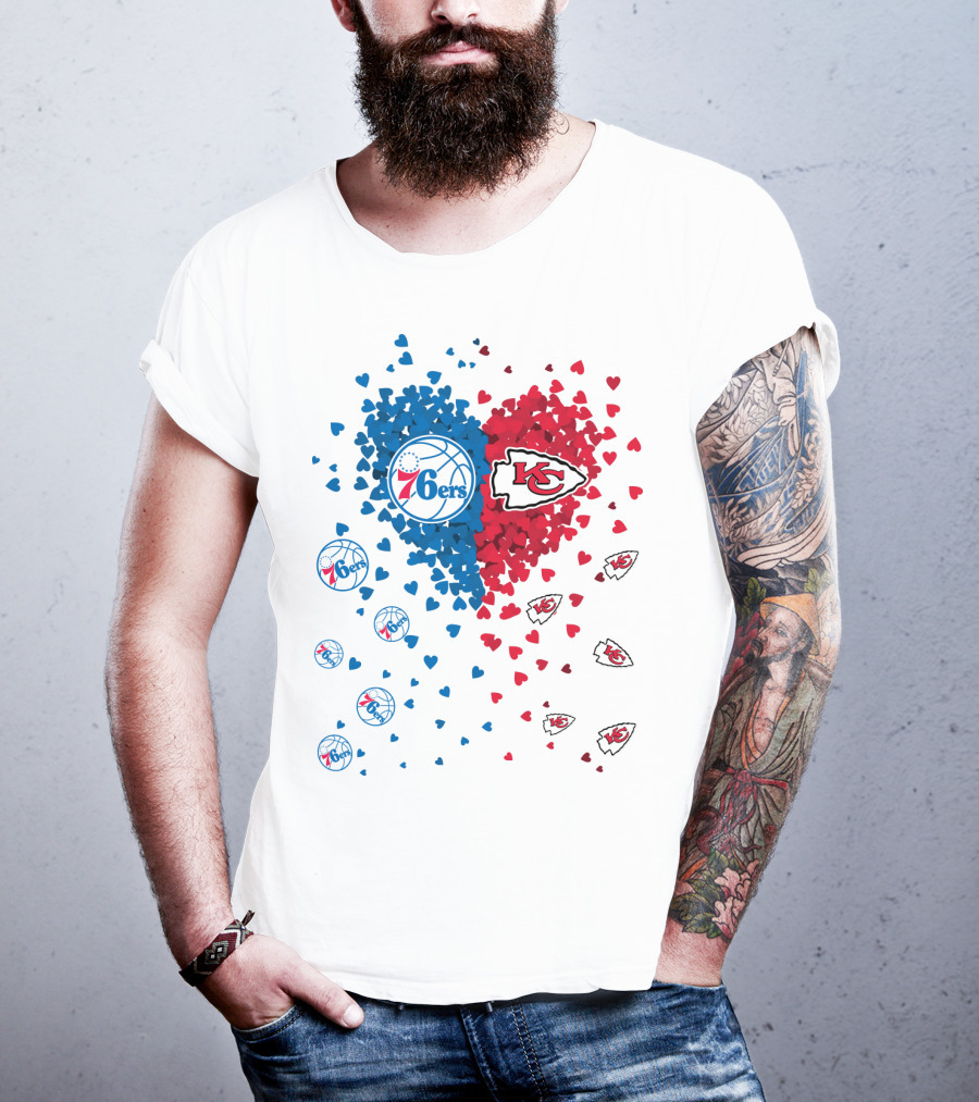 Heart Chiefs 76Ers Love Basketball And Football Fusion T-Shirt