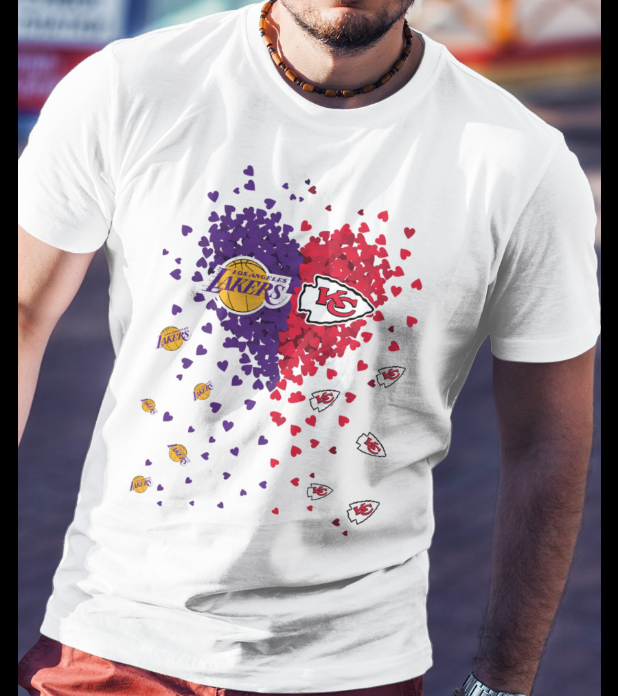 Los Angeles Lakers Heart Kansas City Chiefs Love T-Shirt