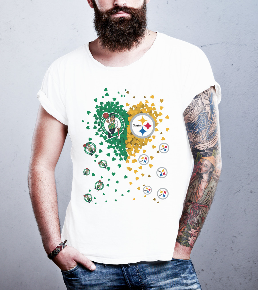 Boston Celtics Pittsburgh Steelers Heart T-Shirt