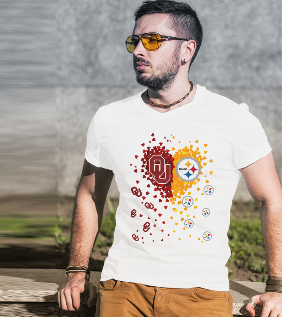 Oklahoma Sooners Steelers Heart Symbol Fusion T-Shirt