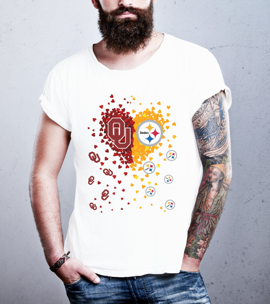 Oklahoma Sooners Steelers Heart Symbol Fusion T-Shirt