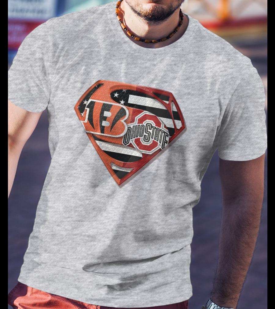 Superman Bengals Ohio State Logo American Flag T-Shirt