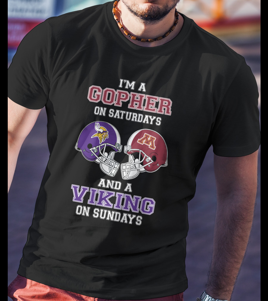 Gopher On Saturdays Viking On Sundays Football Helmets T-Shirt