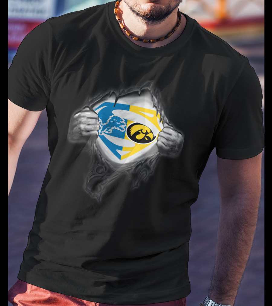 Detroit Lions Iowa Hawkeyes Superman Logo Integration T-Shirt