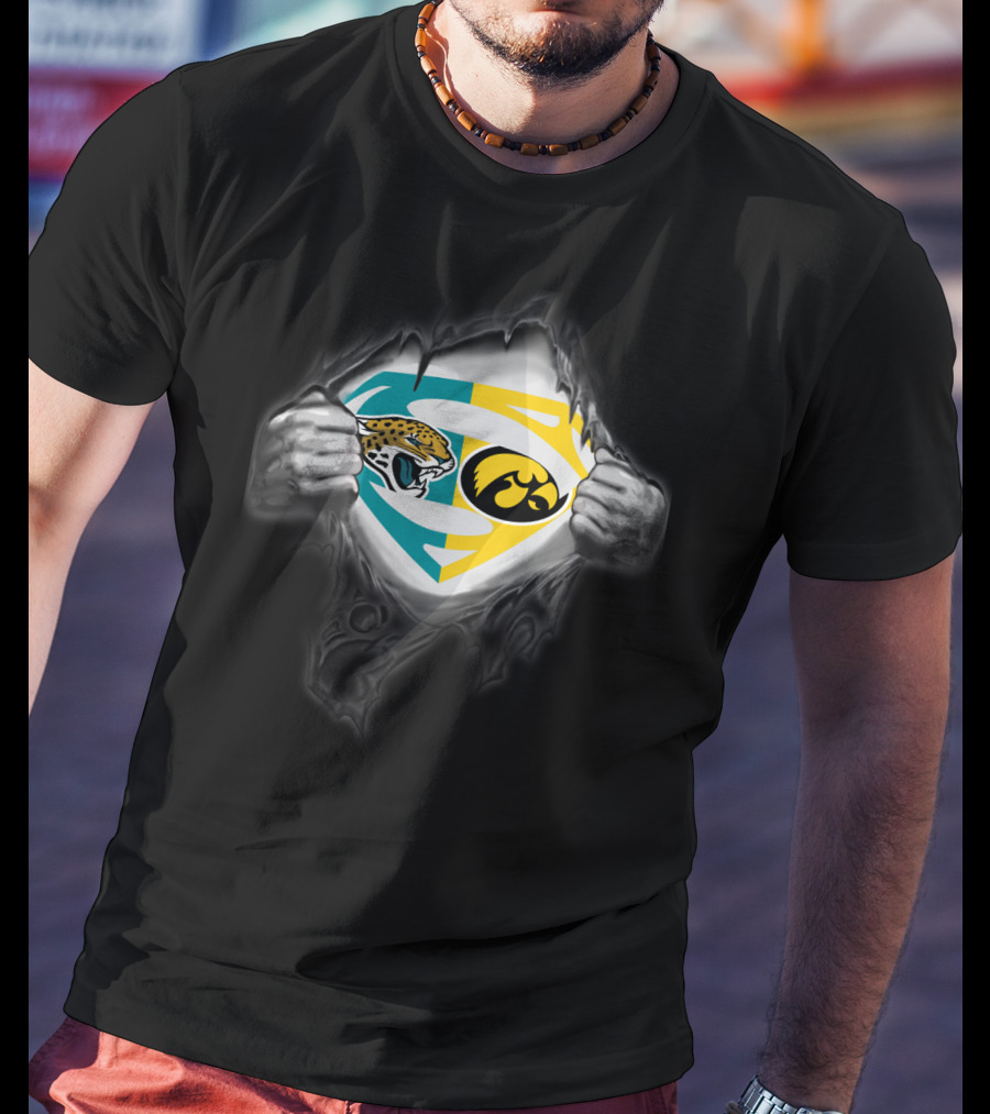 Jacksonville Jaguars Iowa Hawkeyes Superman Logo Fusion T-Shirt