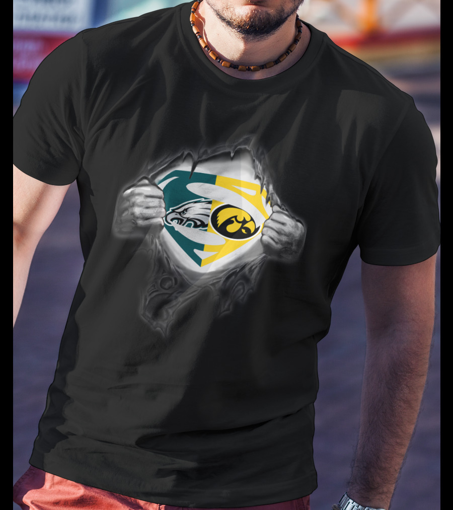 Philadelphia Eagles Iowa Hawkeyes Superman Logo Fusion T-Shirt