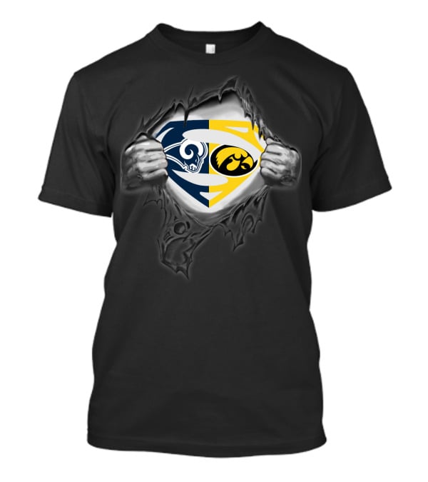 Los Angeles Rams Iowa Hawkeyes Superman Logo Crossover T-Shirt