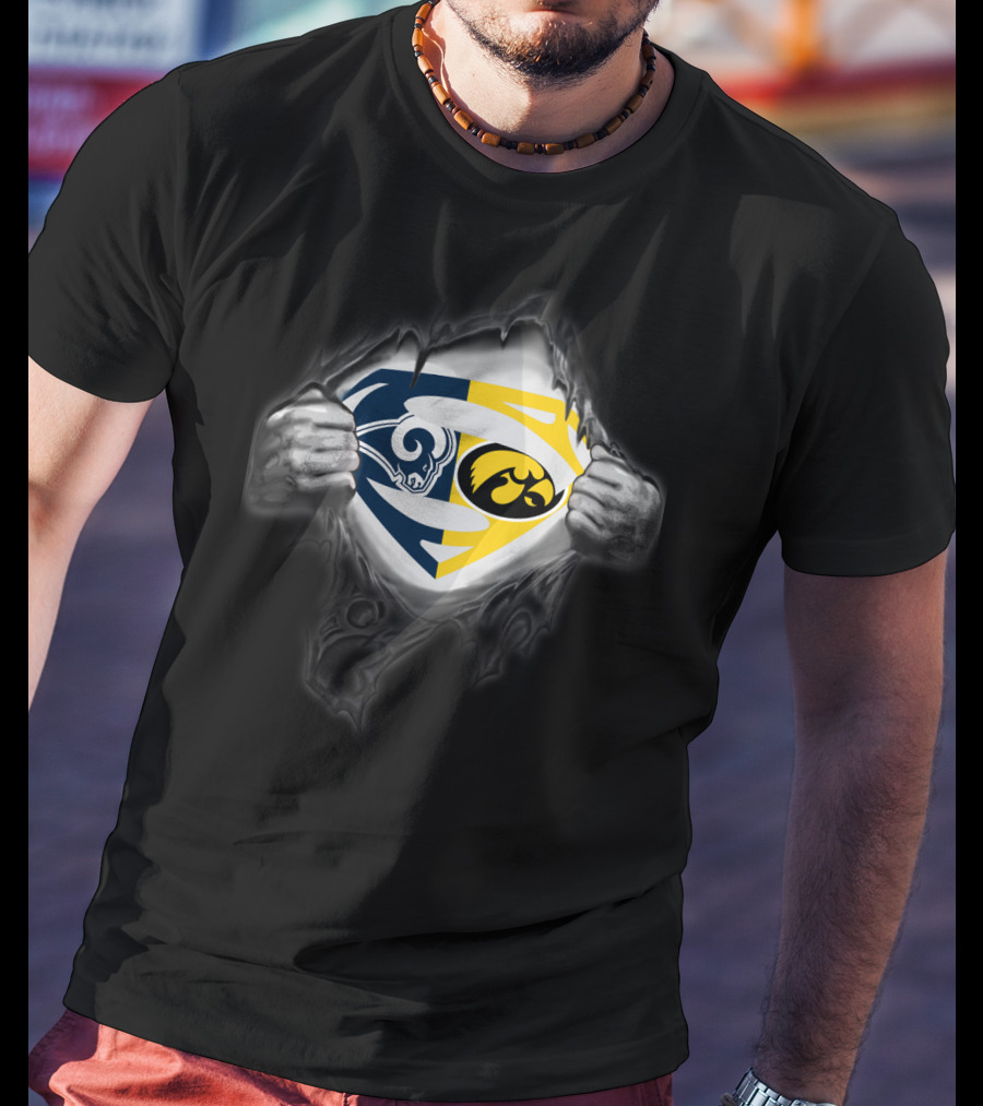 Los Angeles Rams Iowa Hawkeyes Superman Logo Crossover T-Shirt