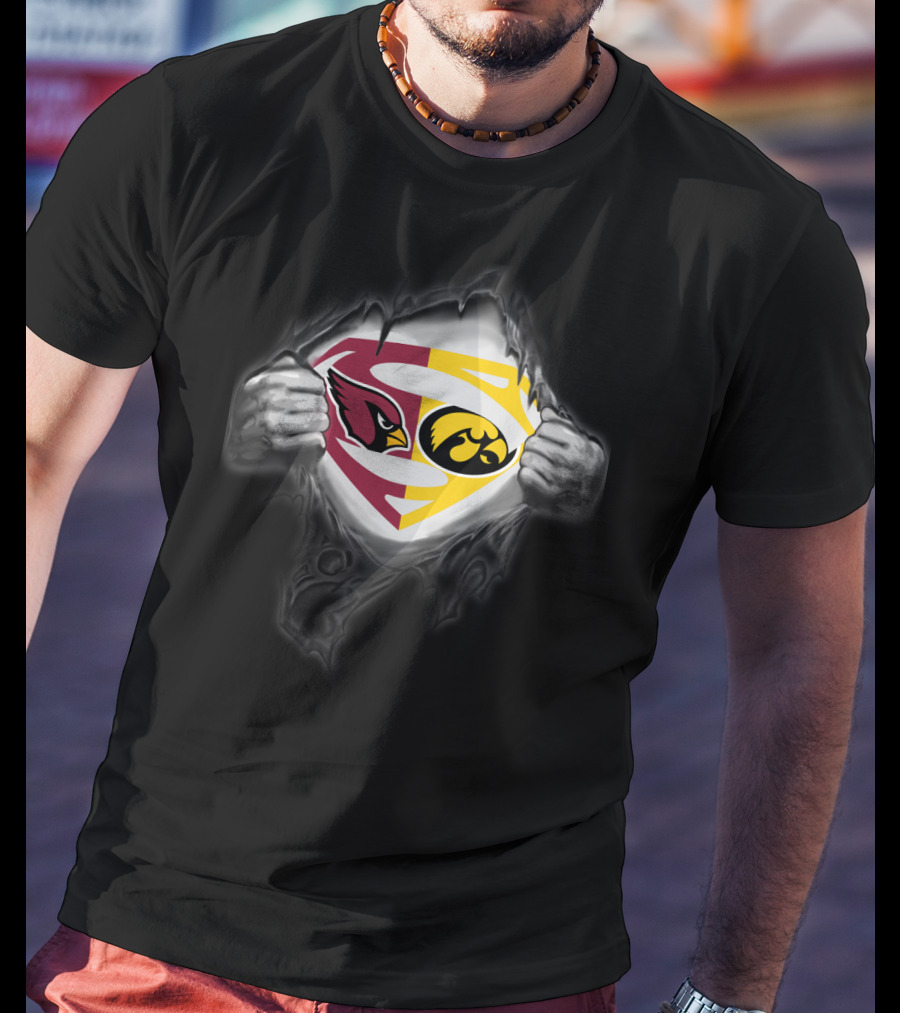 Arizona Cardinals Iowa Hawkeyes Superman Logo Combination T-Shirt
