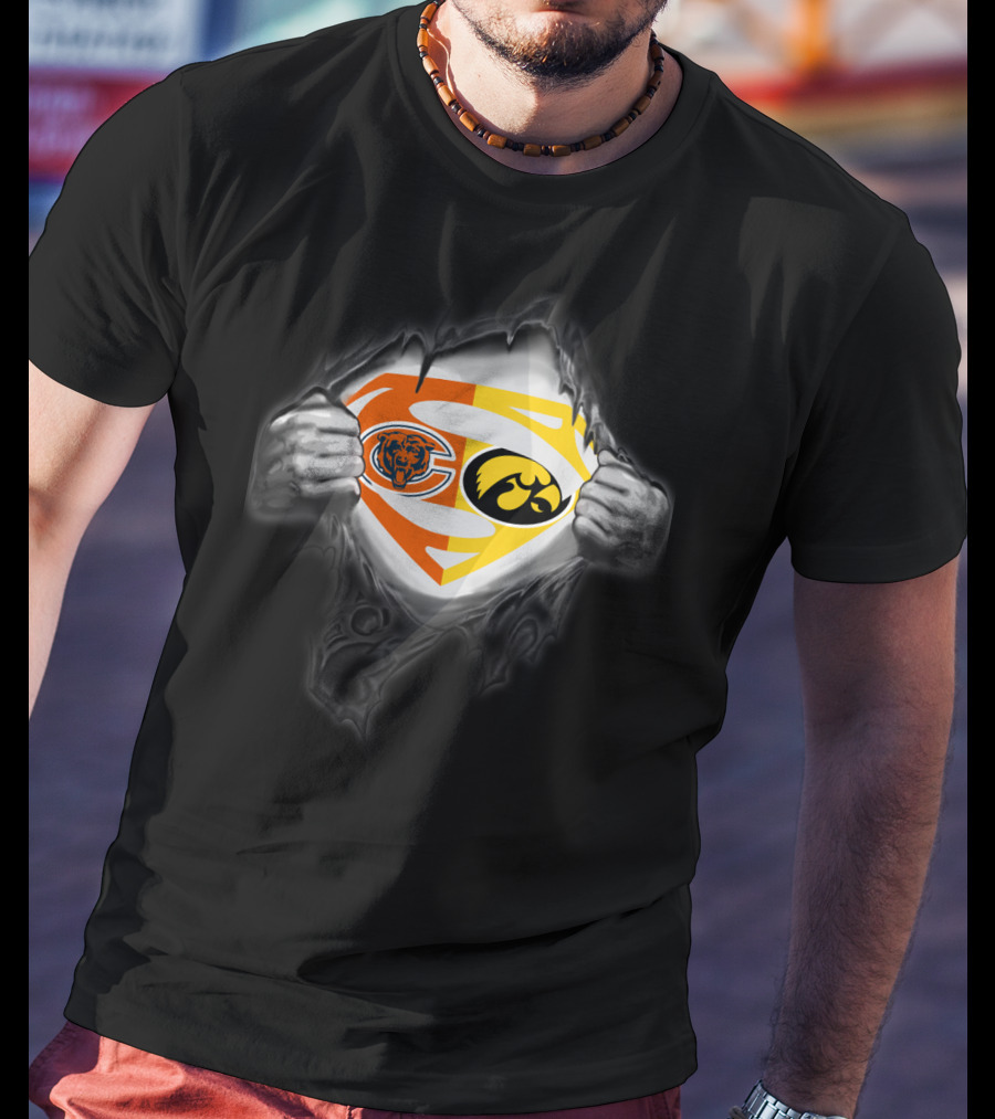 Chicago Bears Iowa Hawkeyes Superman Logo Fusion T-Shirt