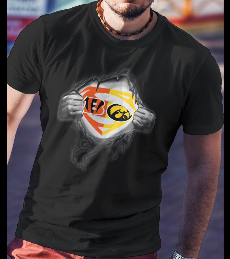 Cincinnati Bengals Iowa Hawkeyes Superman Emblem Mix T-Shirt