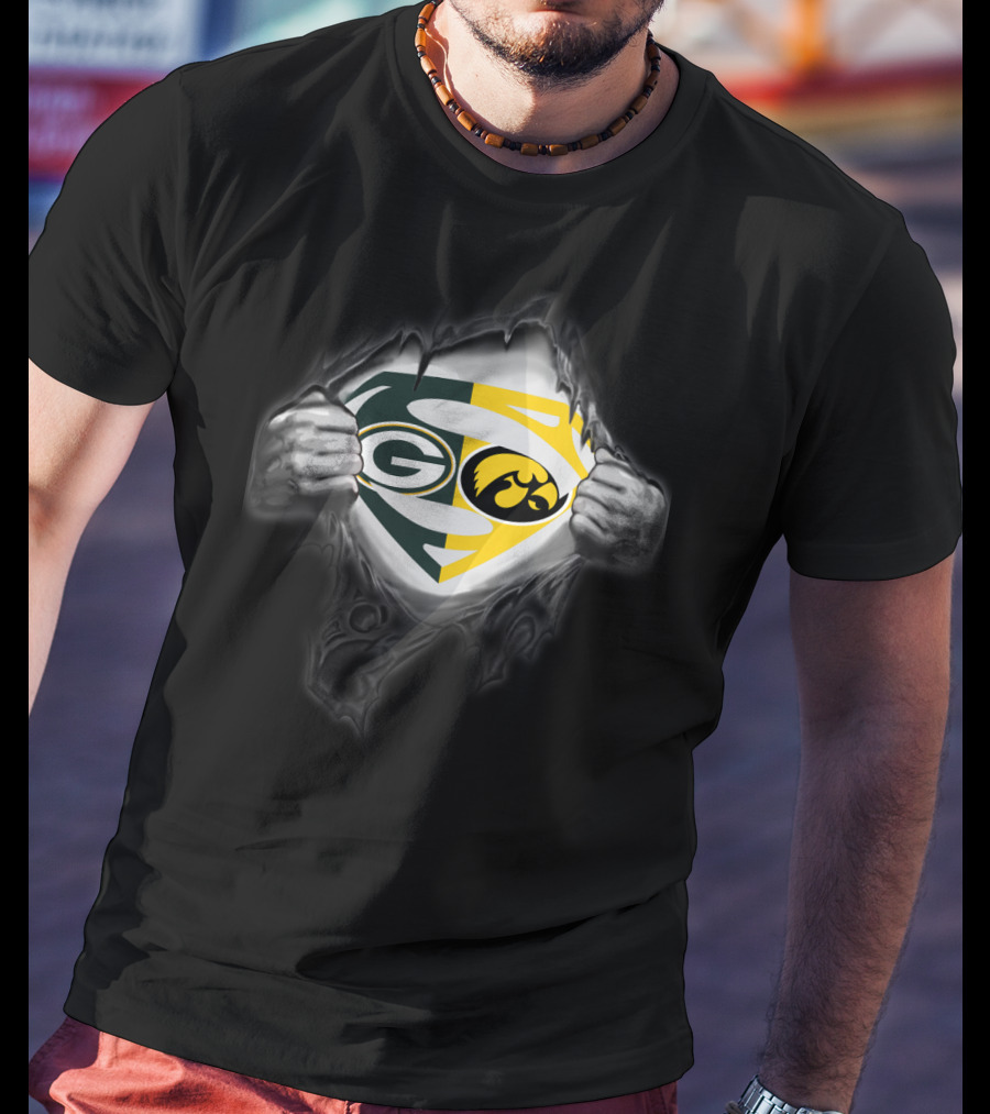 Green Bay Packers Iowa Hawkeyes Superman Logo Combo T-Shirt