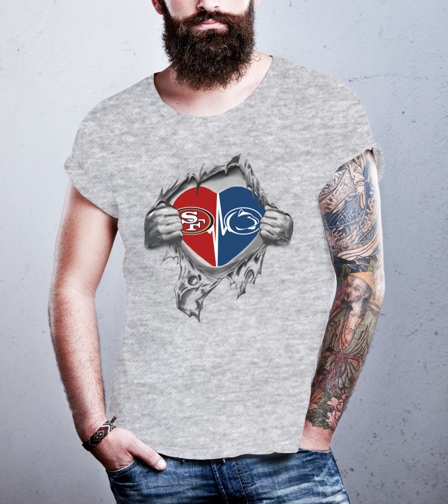 San Francisco 49ers Penn State Heart Logo Fusion T-Shirt