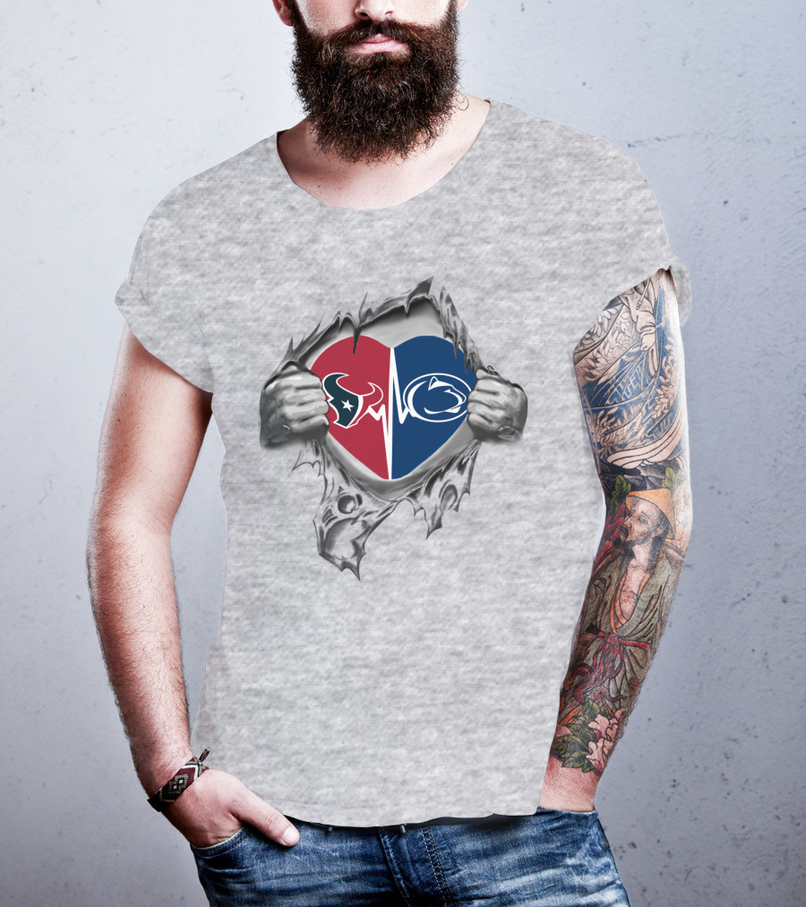 Houston Texans Penn State Heartbeat Dual Logo Fusion T-Shirt