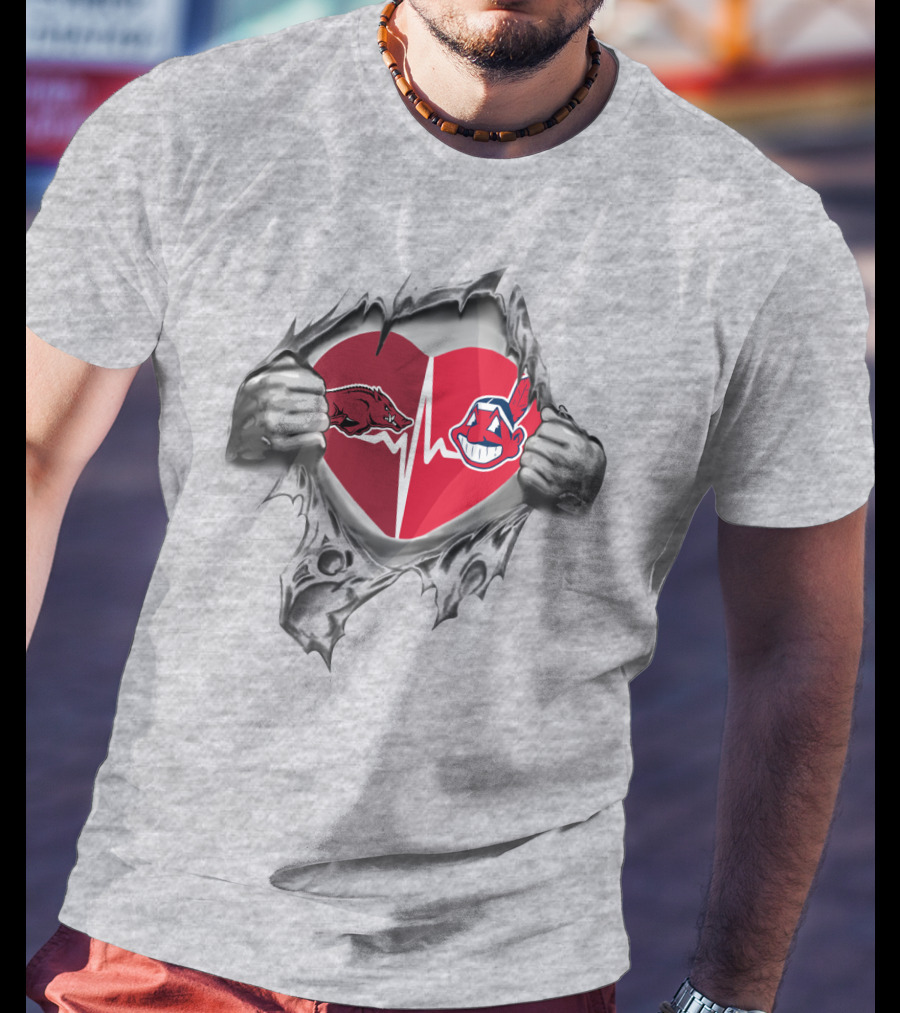 Arkansas Razorbacks Cleveland Indians Heartbeat T-Shirt