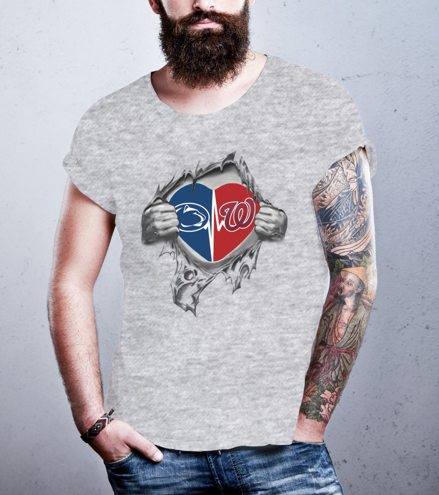 Washington Nationals Penn State Heartbeat Logo Fusion T-Shirt