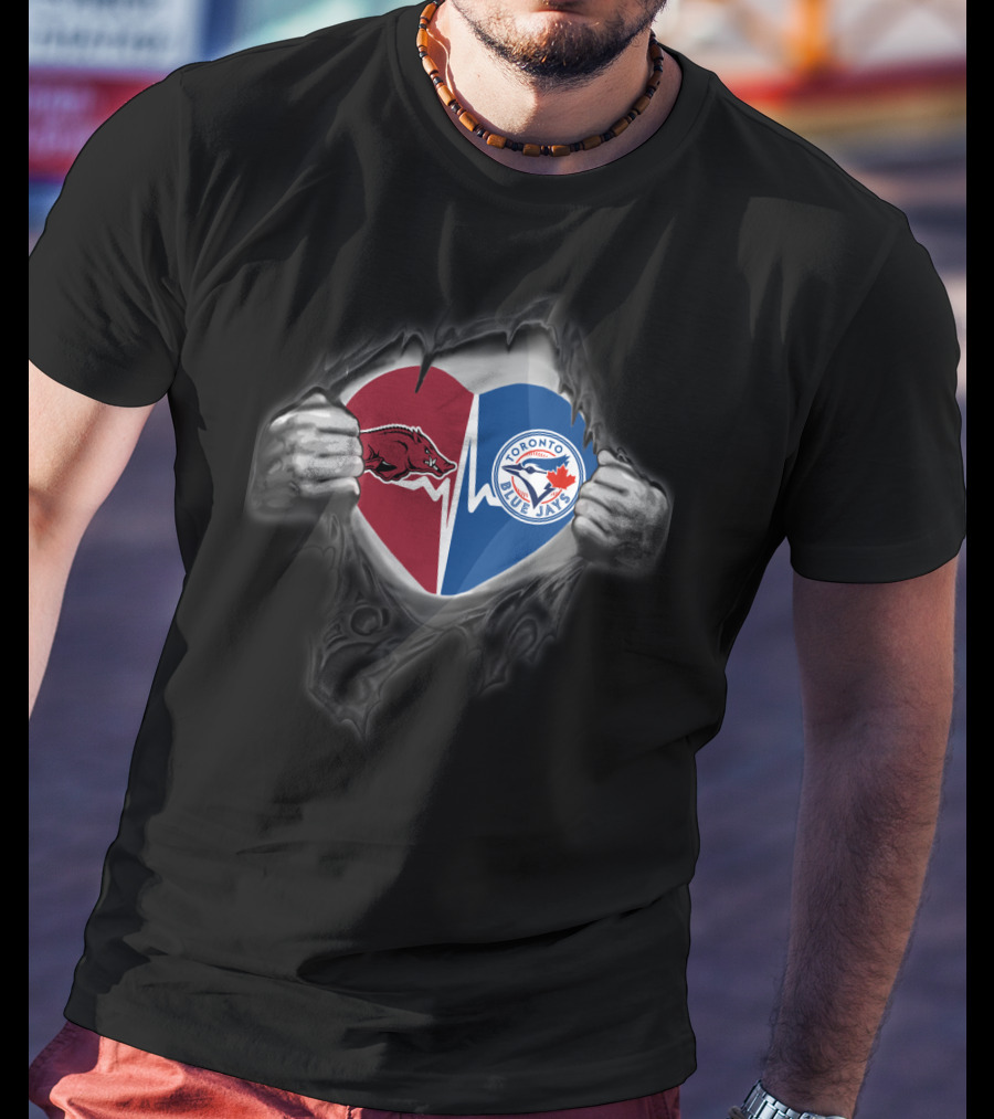 Arkansas Razorbacks Toronto Blue Jays Heart Logo Rip T-Shirt